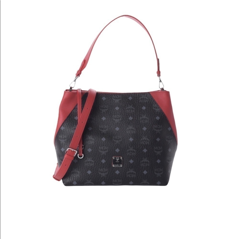 Mcm Black/ Red Visetos Medium Klara Hobo Bag